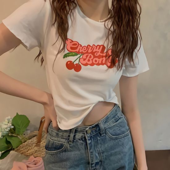 [SALE] 여성 여름 체리 쥬빌레 반팔 크롭 티셔츠