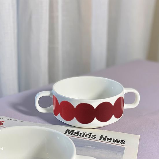 메이드 도자기 수프그릇(레드) 손잡이 스프볼