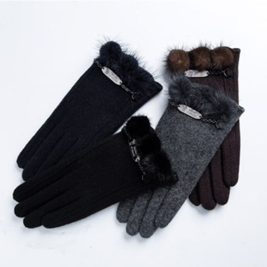 여성 밍크체인 모직장갑