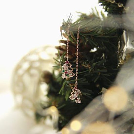 제이로렌 크리스마스트리 로즈골드 롱귀걸이 M01796