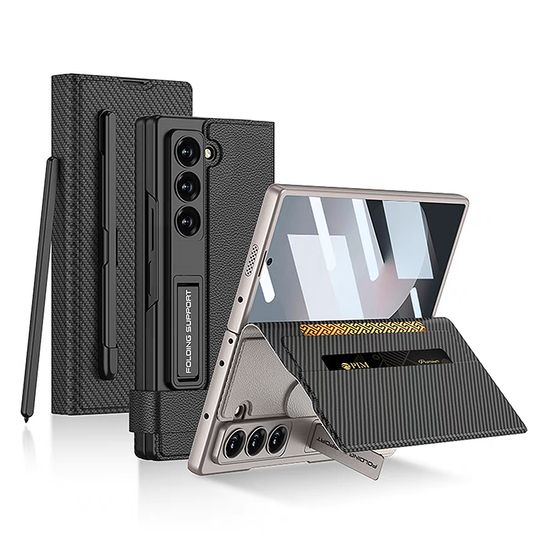 갤럭시z폴드6 마그네틱 가죽 플립 펜수납 카드 케이스