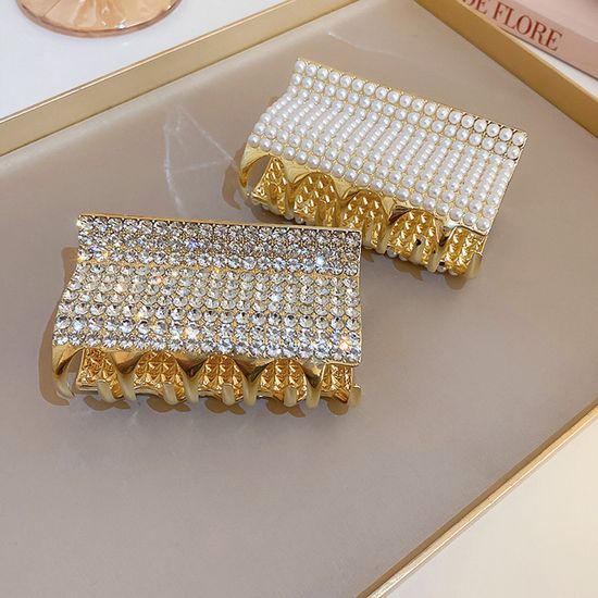 진주 큐빅 골드 대형 헤어 집게핀 고정핀 올림 머리핀