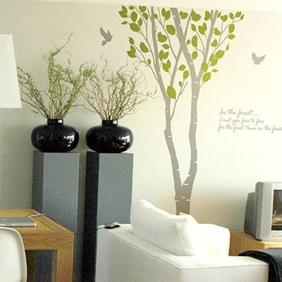 숲의노래2(자작나무1그루) (완제품A) 그래픽스티커 포인트 시트지 인테리어 스티커