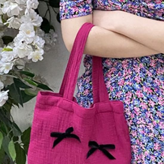 리본장식 토트백 패션 장바구니 손가방(WE030DD)