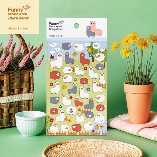 퍼니스티커 C523 알파카와 양 유포지 다이어리데코