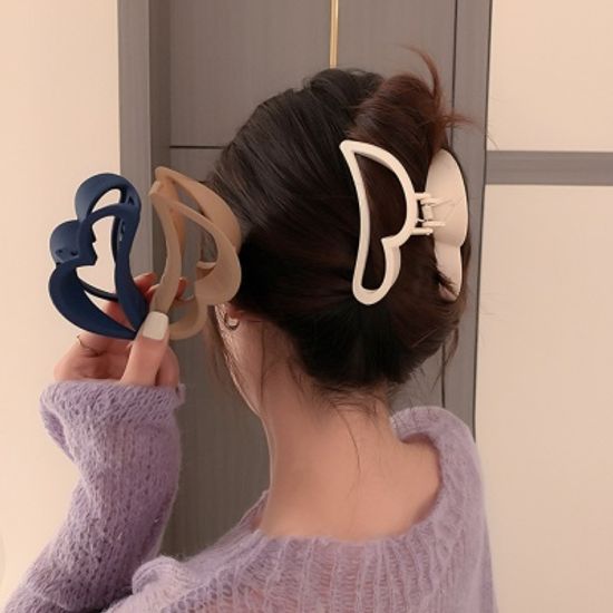 심플 무광 컬러 하트 아크릴 빅 집게핀 예쁜 헤어 삔