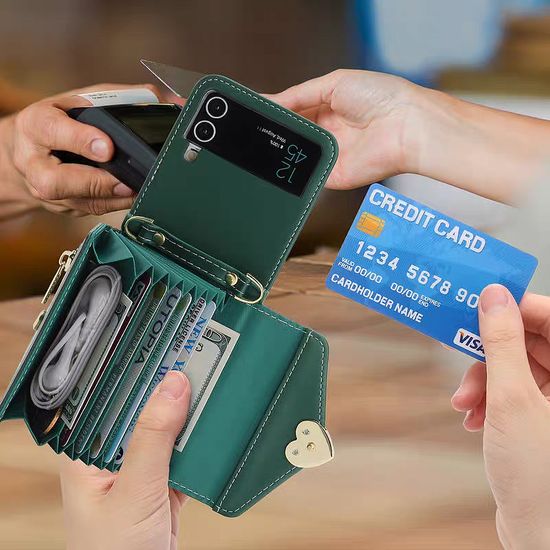 갤럭시z플립 5 4 3 골드 하트 카드지갑 스트랩 케이스