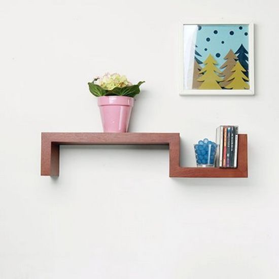 우드 S자 모던 양방향 벽선반 610 -월넛색상