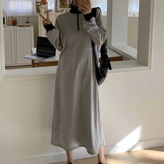 [애슬릿]치마 캐쥬얼 데일리 롱 반집업 캥거루 원피스