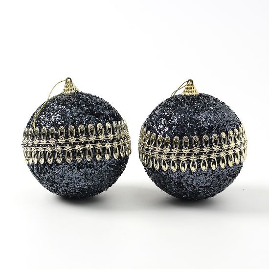 [도토로]다크블루 장식볼 2p(10cm) (더블골드라인)