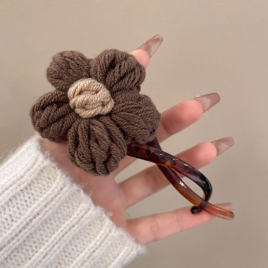 뜨개 플라워 뽀글이 털 집게 핀 예쁜 겨울 퍼 헤어 삔