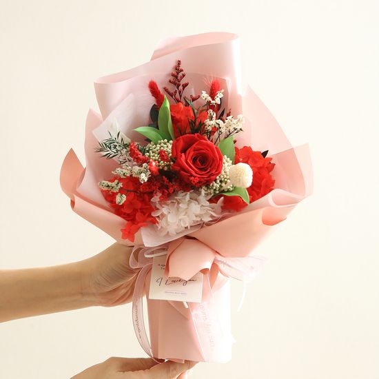 [졸업선물] 프리저브드 장미 꽃다발+핸들박스 5color