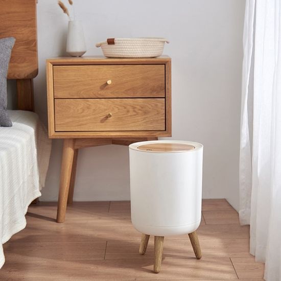 원터치 모던 화이트 우드 휴지통 7L