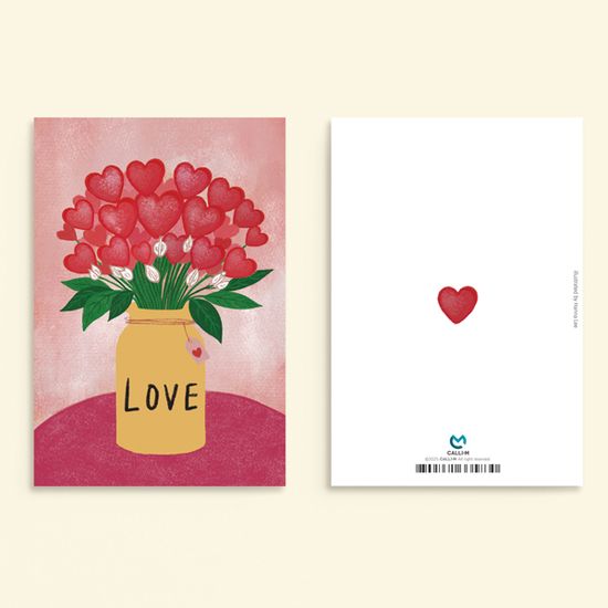 캘리그라피 사랑카드 하트꽃 - LOVE 강아지카드