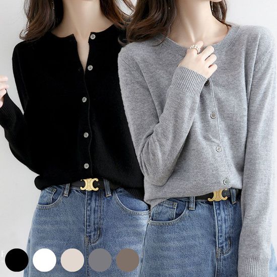 여성 단색 무지 라운드 기본 가디건(WE0969A)