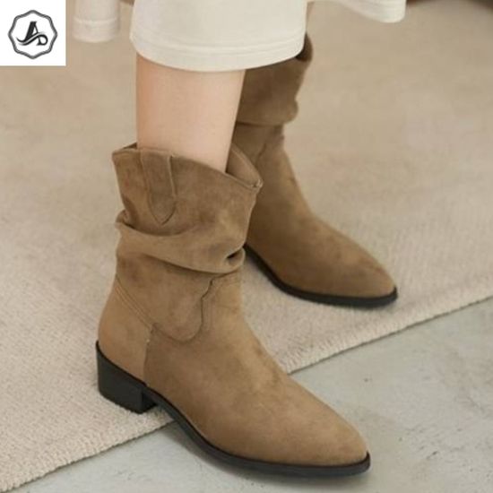 [애슬릿]웨스턴 앵클 부츠 여성 뾰족코 셔링 캐주얼