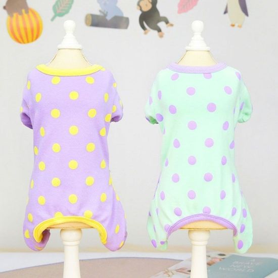 땡땡이 패턴 라인 배색 올인원 강아지옷 반려견 면티[