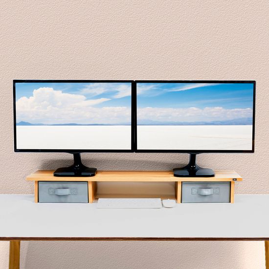 레토 듀얼 우드 모니터 받침대 서랍형 선반 LMS-DS13