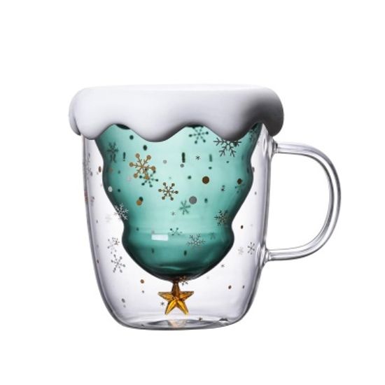 크리스마스 트리 홈카페 이중 내열 유리 머그컵