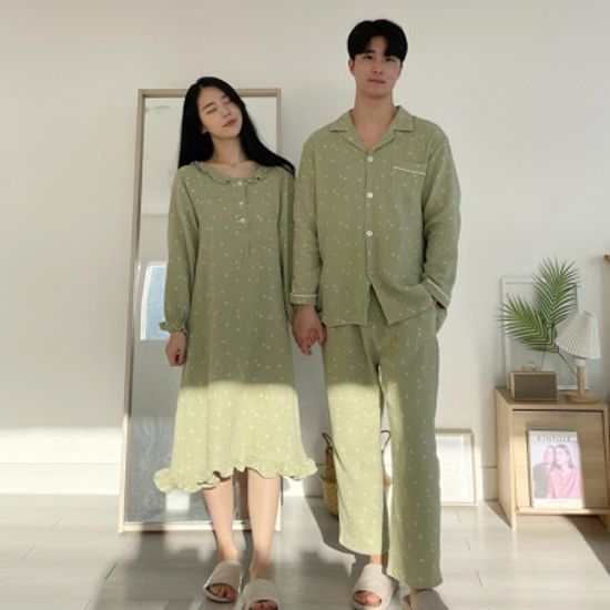 자체제작 순면 체리콩 커플 잠옷 파자마 홈웨어