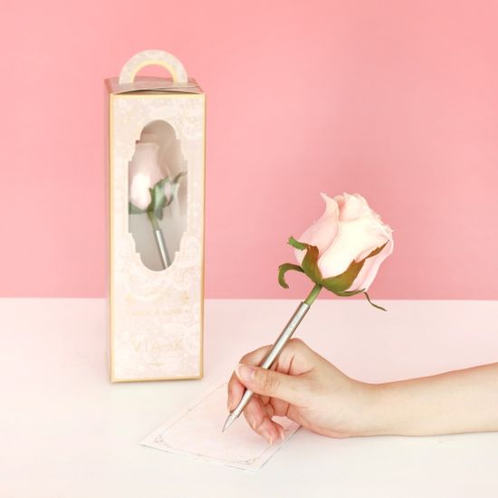 화이트핑크 타이니 로즈 장미 플라워펜 - white pink tiny rose flower pen