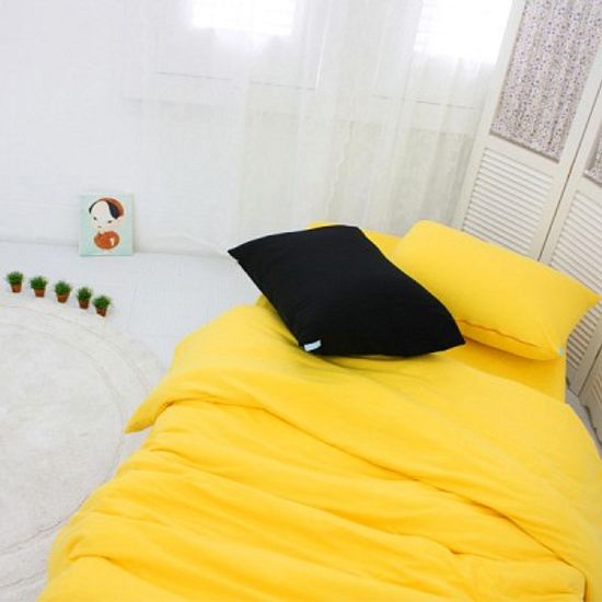 순면저지 무지 이불커버 -  옐로