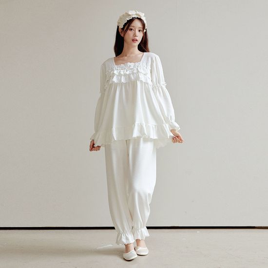 [쿠비카]프릴 레이어드 이단 투피스 여성잠옷 W249