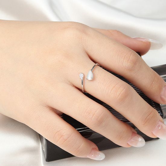 [비쥬홀릭] 실버925 백금도금 자개 큐빅 오픈링 반지