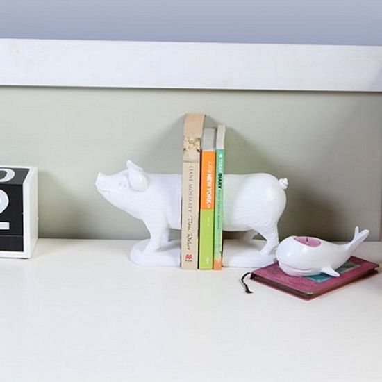 돼지 디자인 인테리어 데코  북엔드 세트-화이트색상
