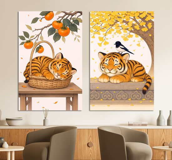 감 나무 호랑이 그림 호작도 거실 액자 현관 카페
