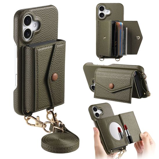 아이폰 17 16 15 미러 카드 지갑 목걸이 가죽 케이스