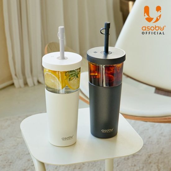 아소부 빨대텀블러 앤 컵 2IN1 마리나 845ml 블랙