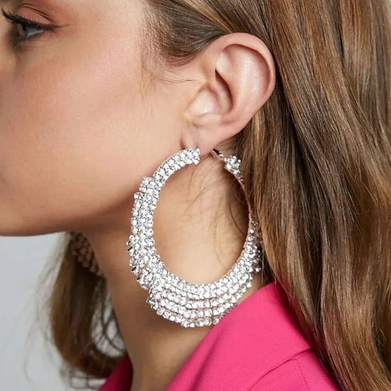 화려한 빅사이즈 큐빅 링 드롭 귀걸이 원터치 귀고리