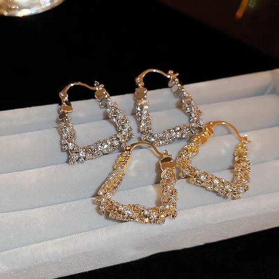 힙한 럭셔리 반짝이 큐빅 U 링 귀걸이 이어링 귀고리