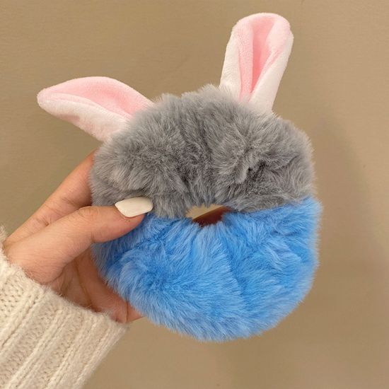 토끼 여우 귀 캐릭터 밍크 털 퍼 곱창 머리 끈 고무줄
