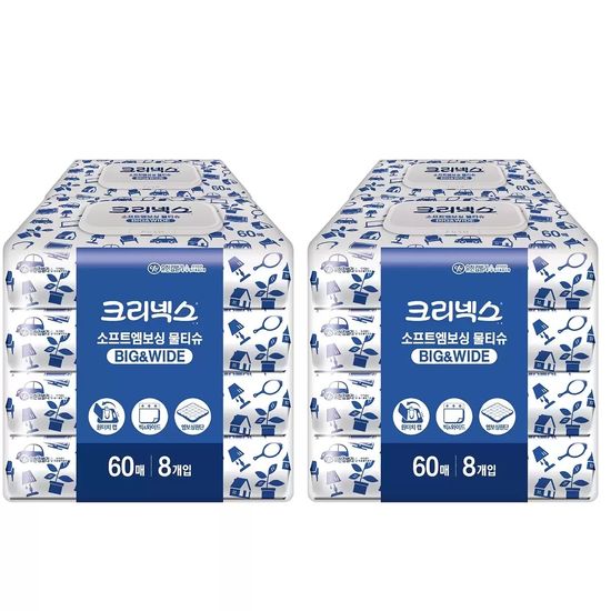 크리넥스 소프트 엠보싱 물티슈 60매x 8 x 2팩 캡형