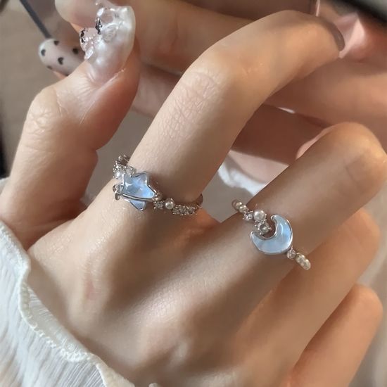 여성 우주 블루 문 달 스타 별 오픈 링 반지