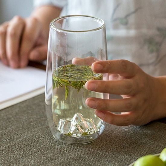 [로하티] 마운틴뷰 이중 유리컵 400m 내열 투명잔