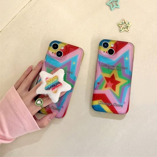 아이폰 14 13 12 11 레인보우 스타 별 핑거톡 케이스