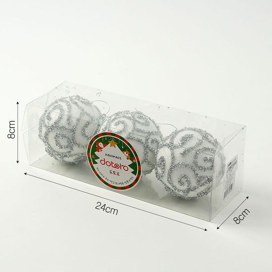 [도토로]실버화이트 글리터 장식볼 3p(8cm) (반짝이윈