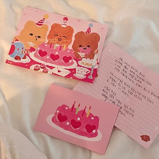 큐피드곰 생일 케이크 편지지 세트