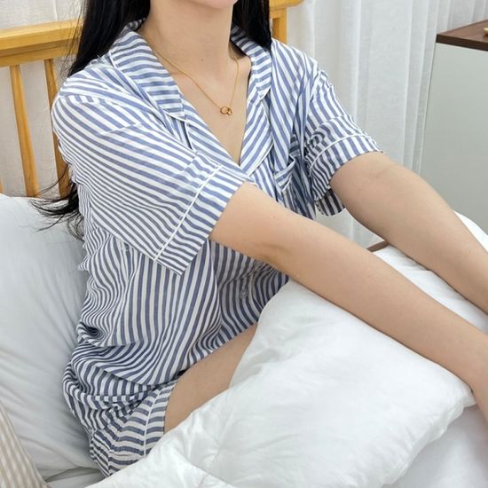 3컬러 인견 스트라이프 여름 잠옷 트윈 파자마 세트