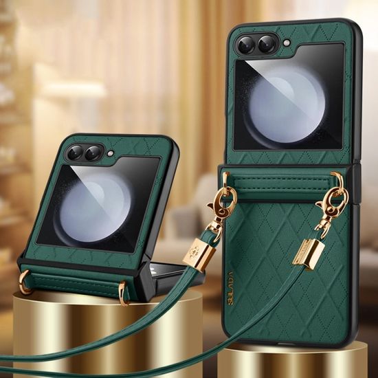 갤럭시 z플립 3 4 5 마름모 가죽 롱 스트랩 케이스