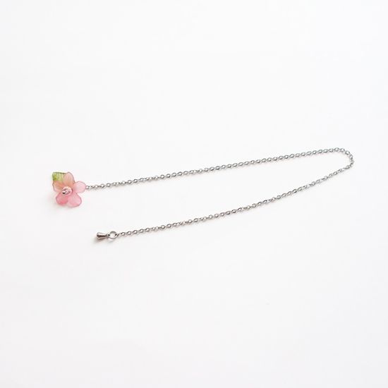 미니 핑크 플라워 써지컬스틸 체인 책갈피 북마크