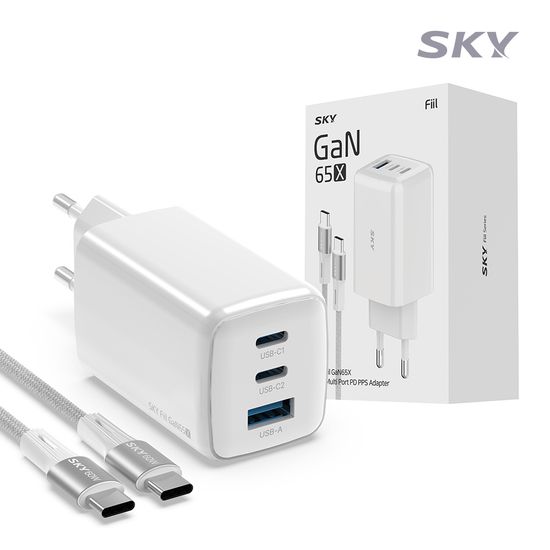 스카이 필 GaN 65X 65W 3포트 초고속충전기+C-C케이블