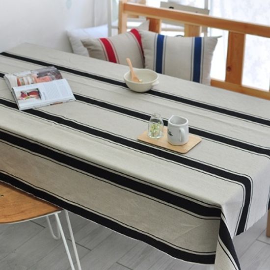 대폭]빈티지 스트라이프 린넨식탁보(블랙)