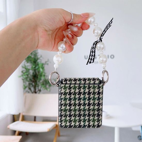 갤럭시z플립 7 6 5 4 3 체크 패턴 스트랩 가죽 케이스