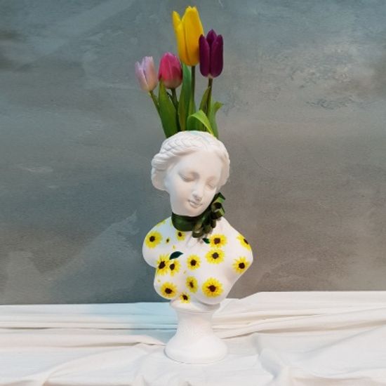 비너스여인 중형 석고상화분+스타티스 꽃+리본 식재 포함