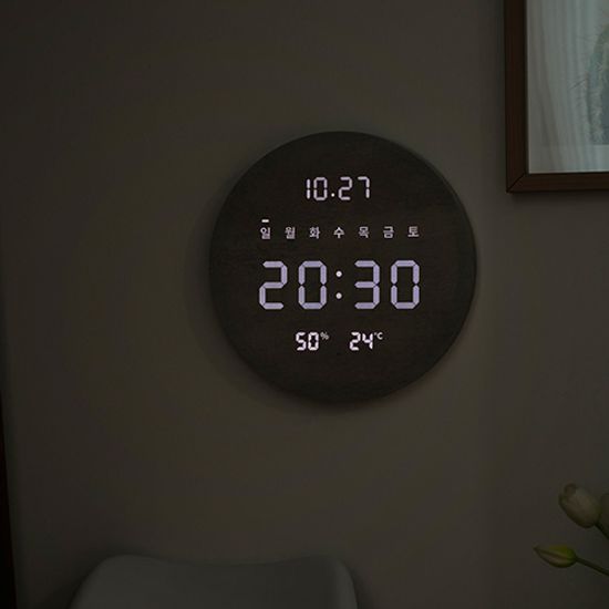 플라이토 무선 루나 데이 온습도 LED 벽시계 29cm