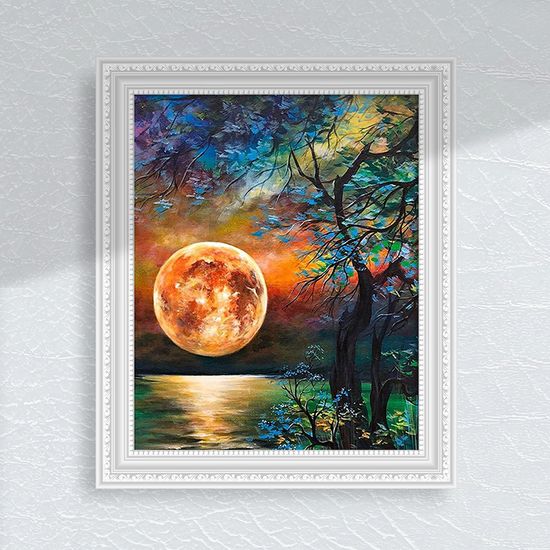 강가의 달 레드문 풍경화 DIY 그림 명화